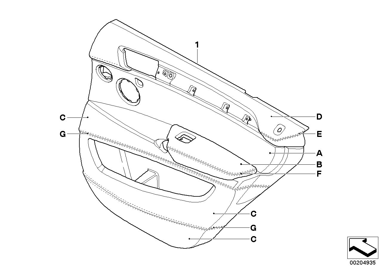 Indi.door trim panel, full leather, rear