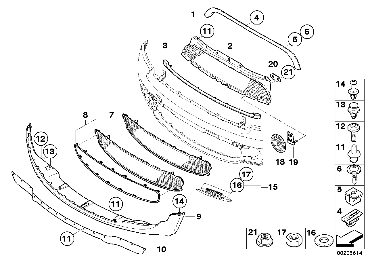 Trim panel, trim elements, front