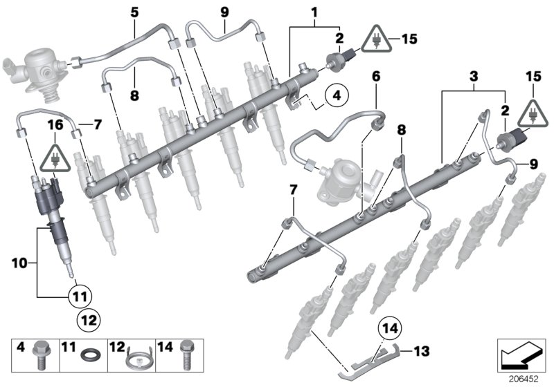 Rail de alta pressão/injector/tubo