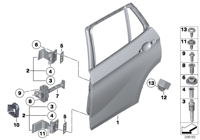 Rear door - hinge/door brake