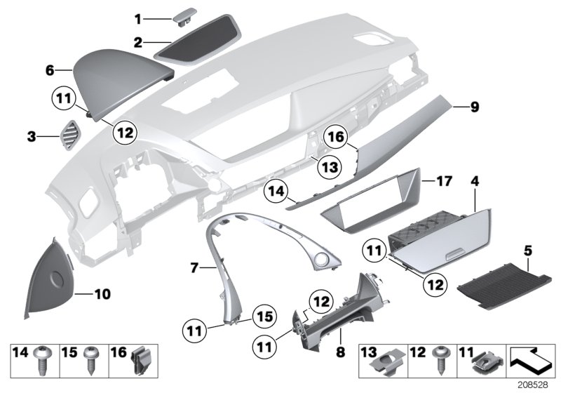 Mounting parts, instrument panel, top