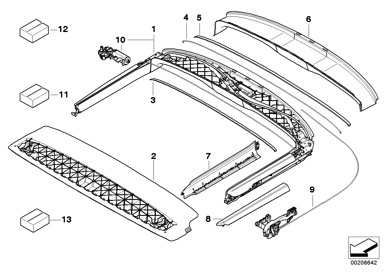 Convertible top box, front