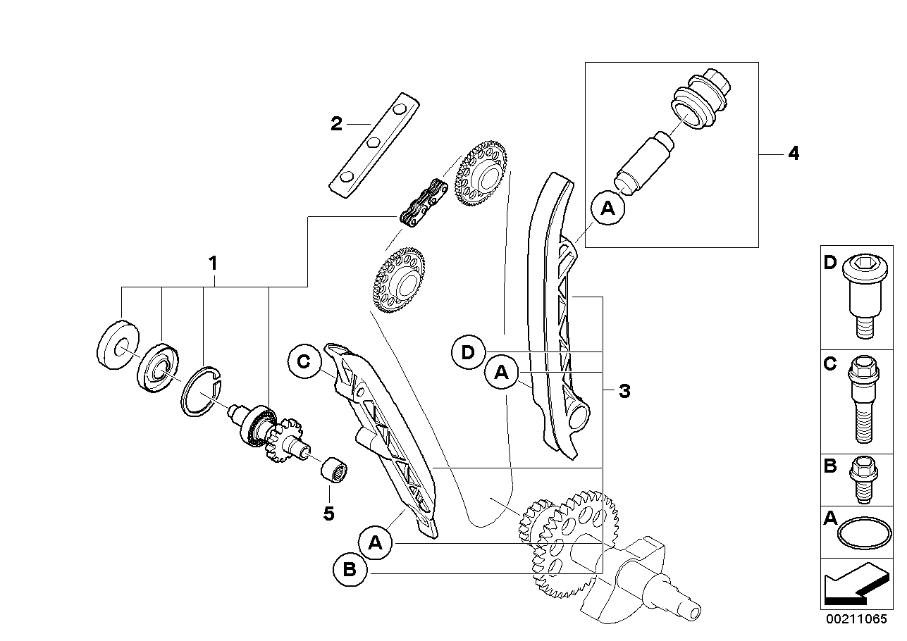 Juego cad.distrib./eje bomba líq.refrig.