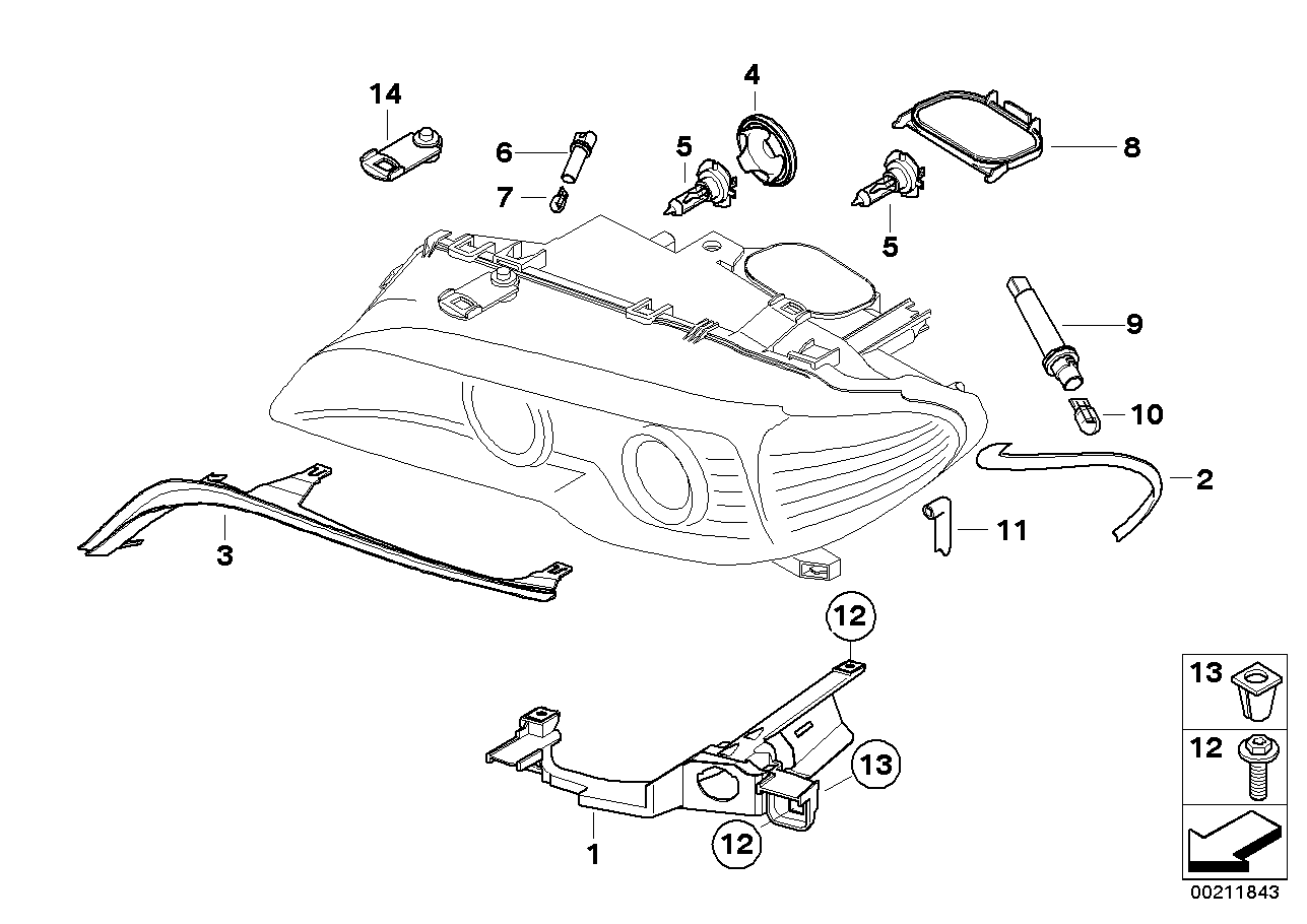 Single components for headlight