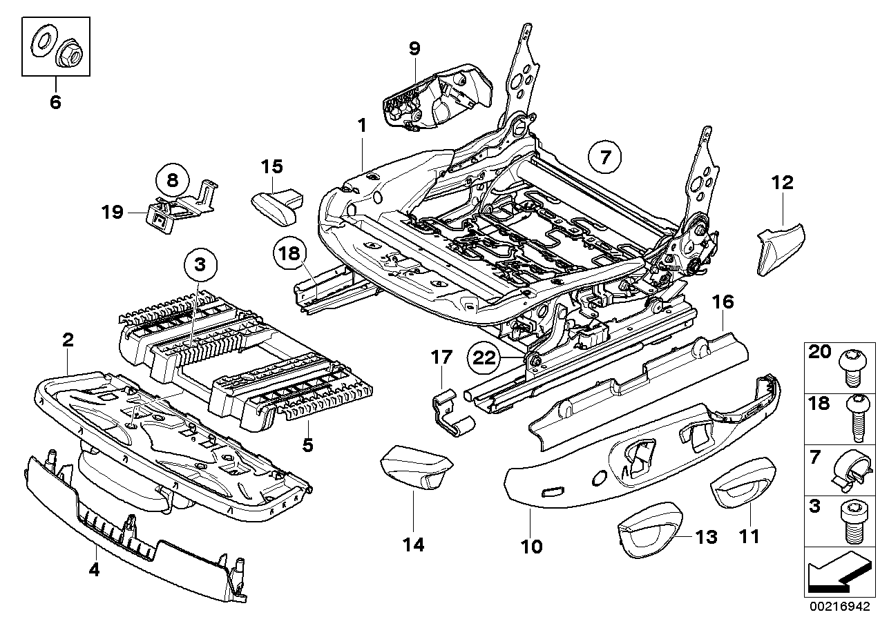 Front seat rail mechanical/single parts