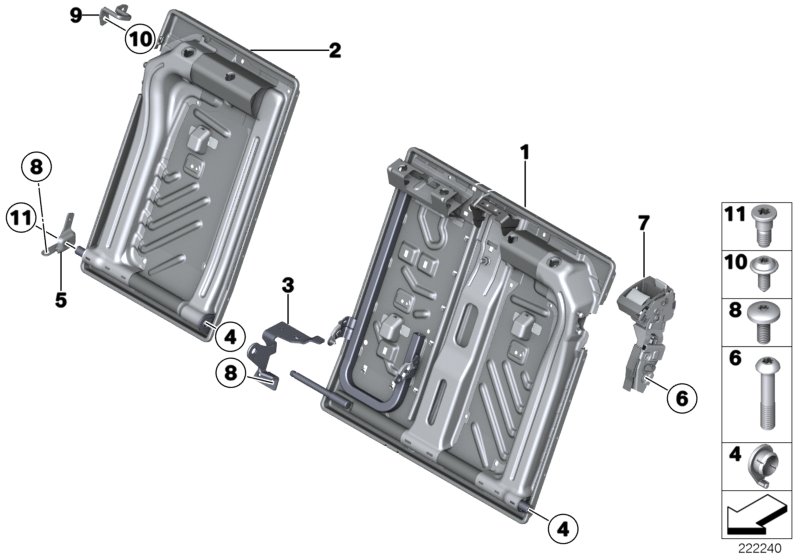 Seat, rear, seat frame