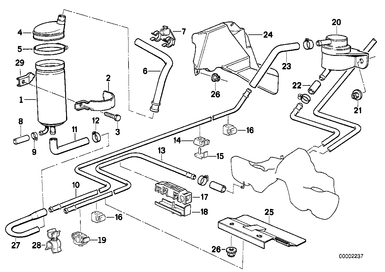 Aktivt kolfilter/braensleventilator