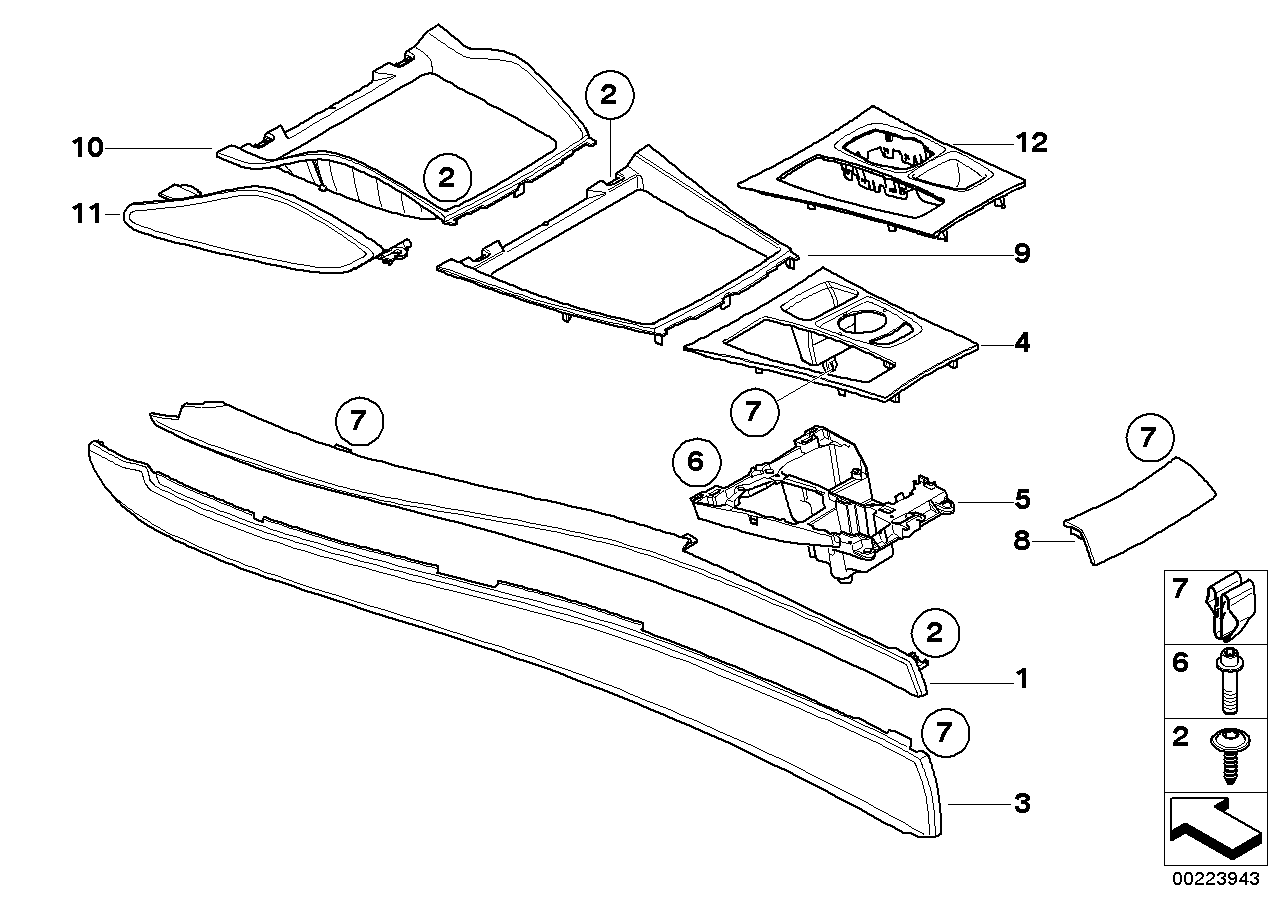 Mounted parts for centre console