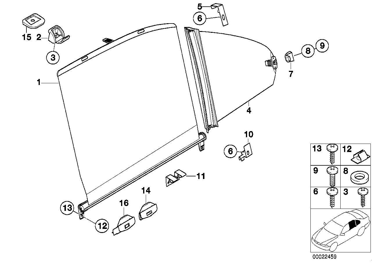 Roller sun visor, rear door