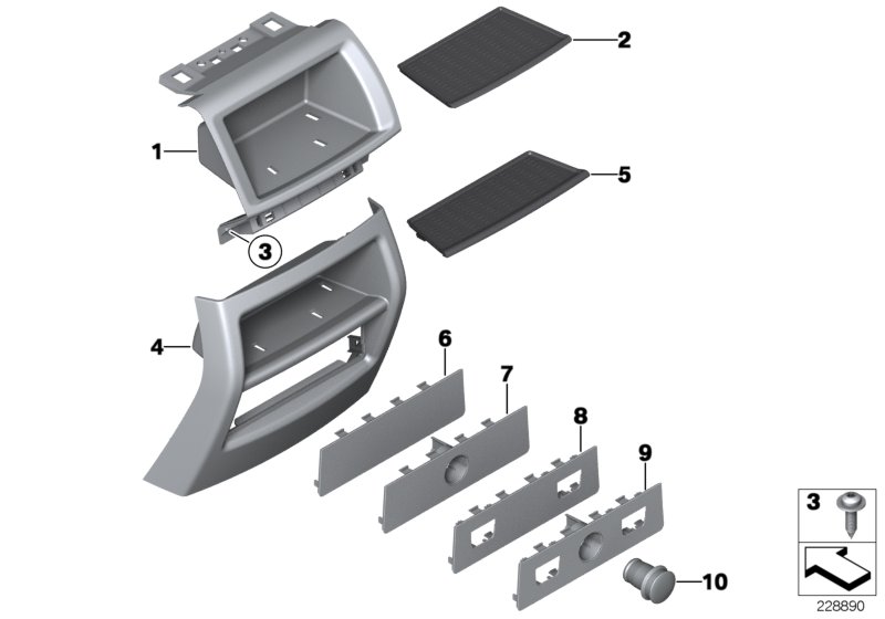 Mounting parts, centre console, rear