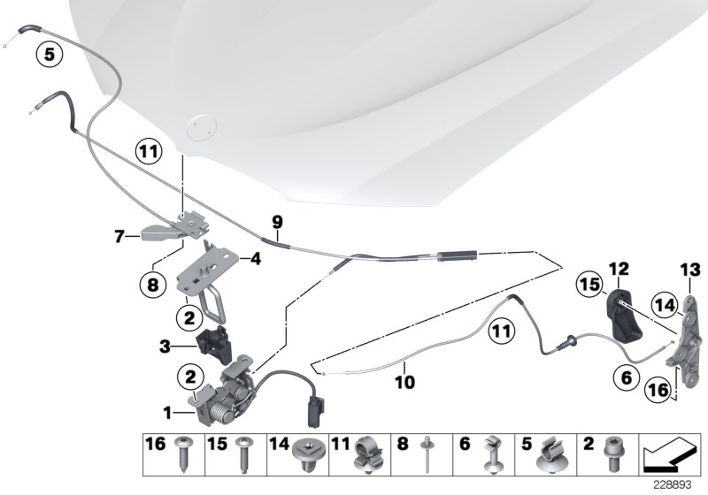 Engine bonnet, closing system