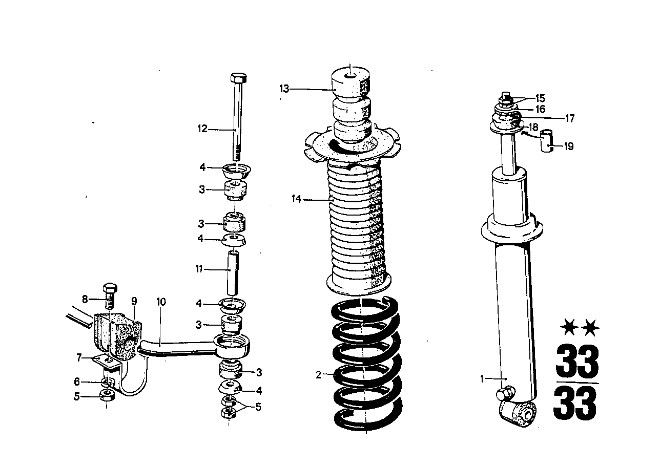 Rear spring strut, levelling device