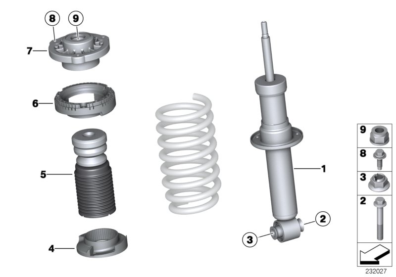 Federbein hinten Anbauteile