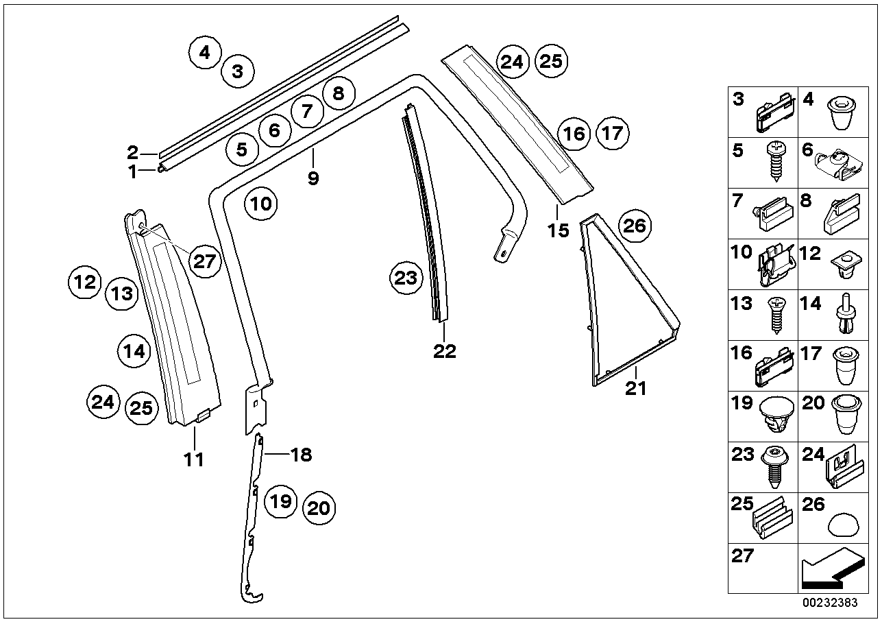 Trims and seals, door, rear