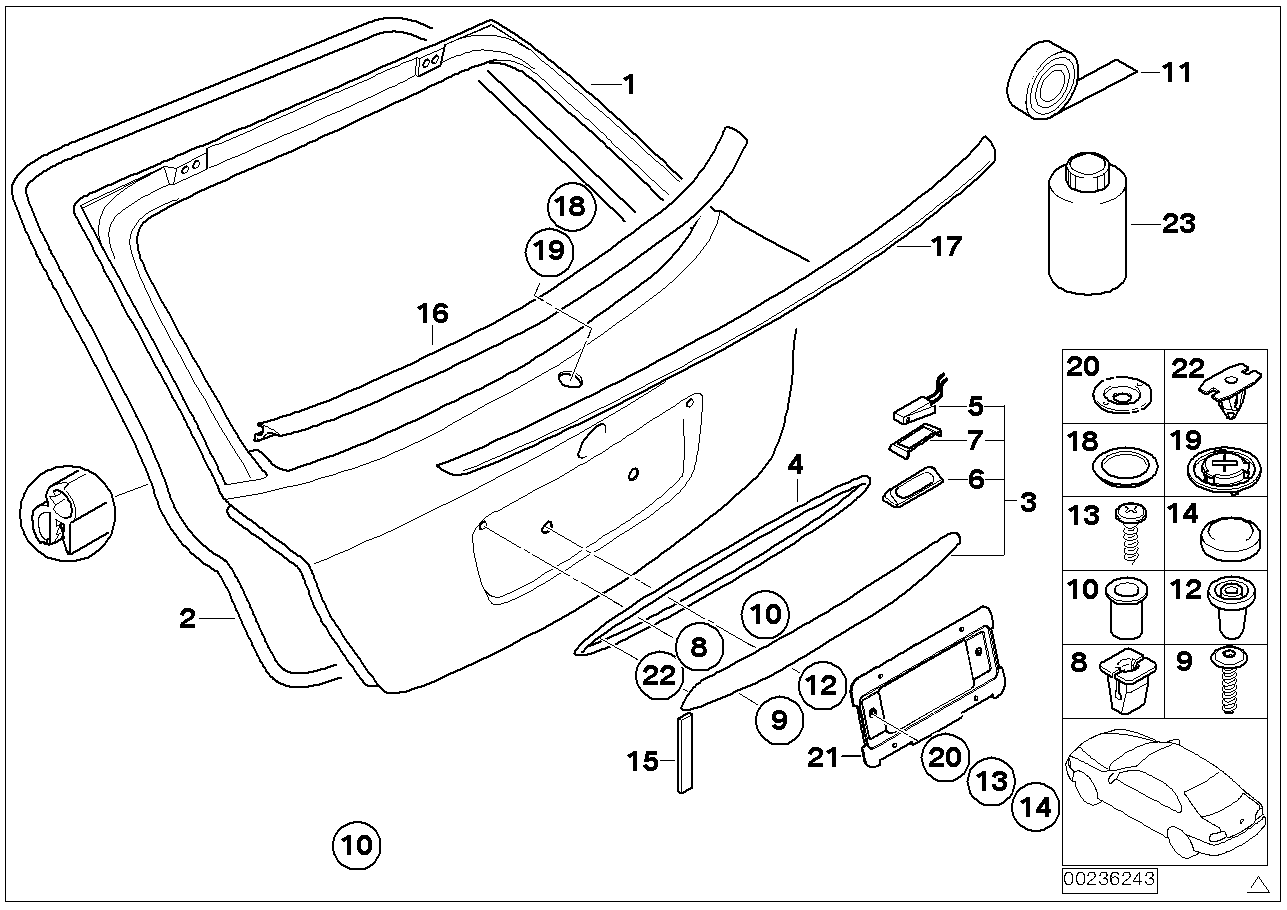 Pezzi singoli per cofano porta bagagli