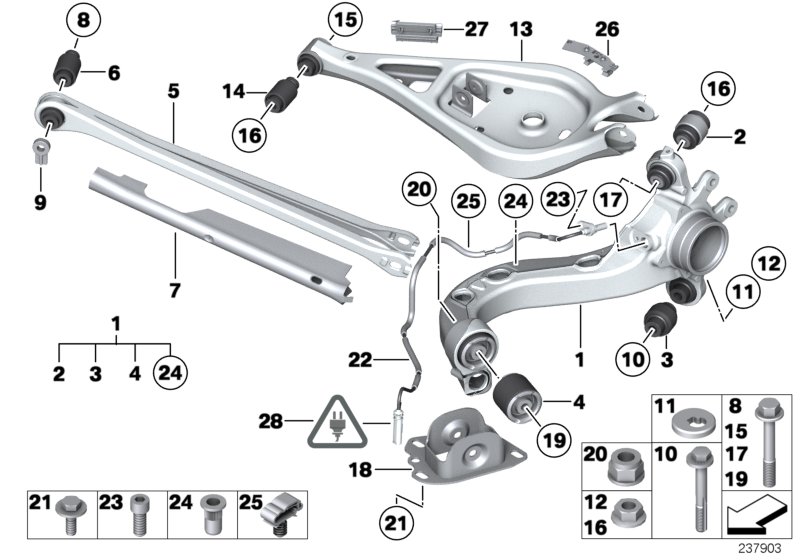 Rear axle support/wheel suspension