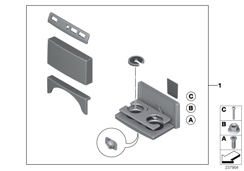 Inbouwset aluminium bekerhouder