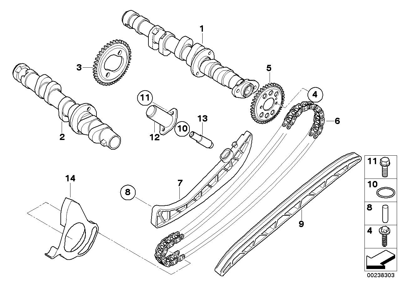 Camshaft, camshaft gear, timing chain