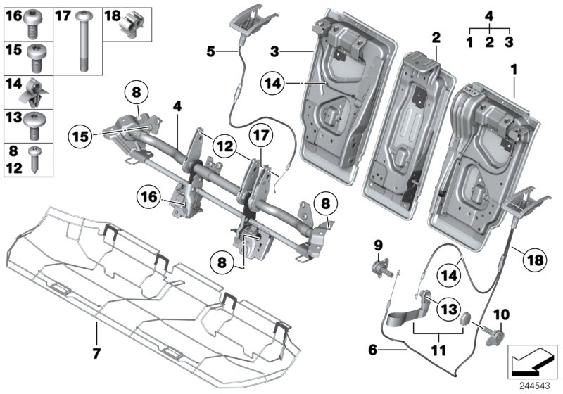 Seat, rear, seat frame, basic seat