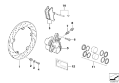 Front brake, spoked wheel