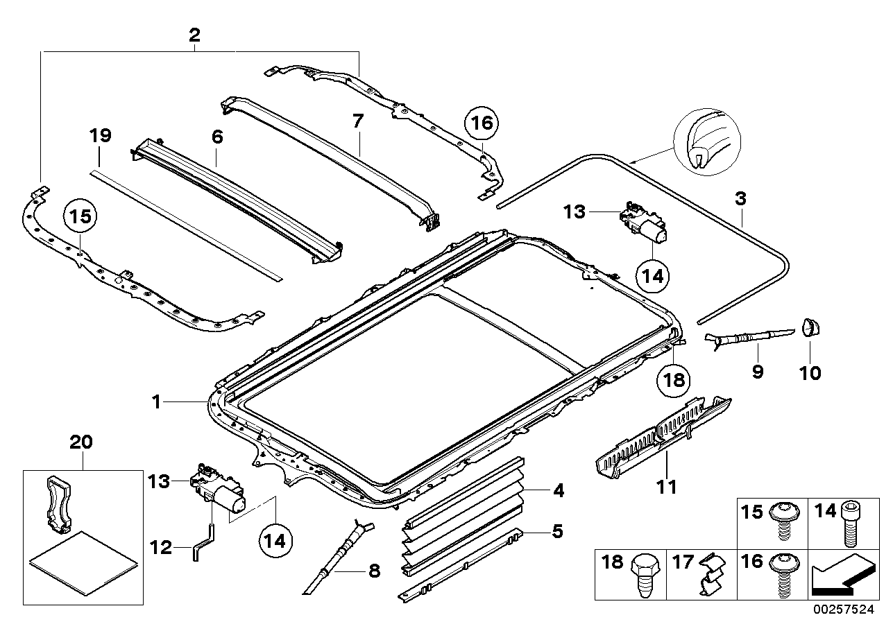 Sliding lifting roof frame