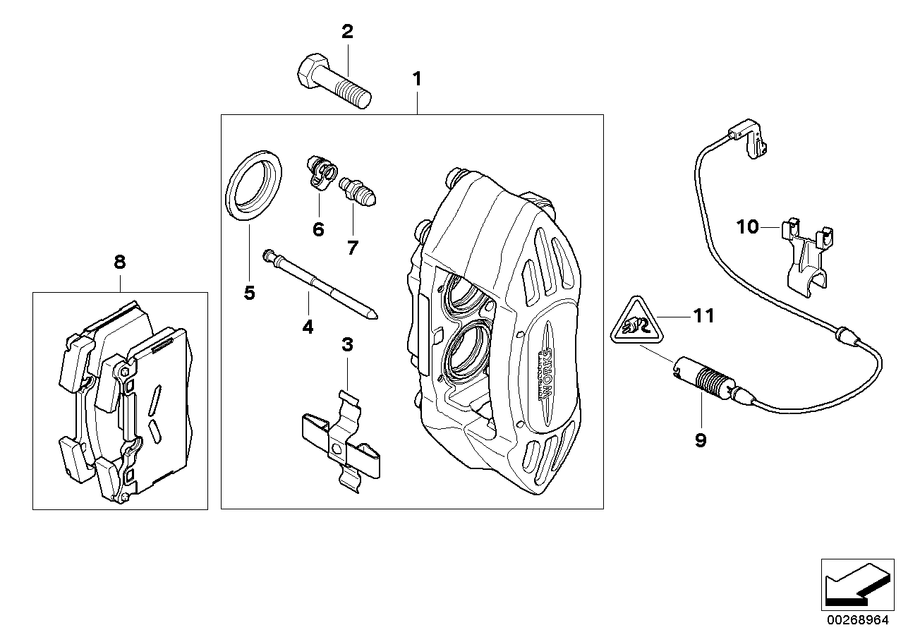 Front wheel brake, brake pad sensor