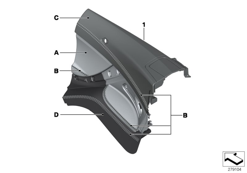 Indiv.lateral trim panel, leather