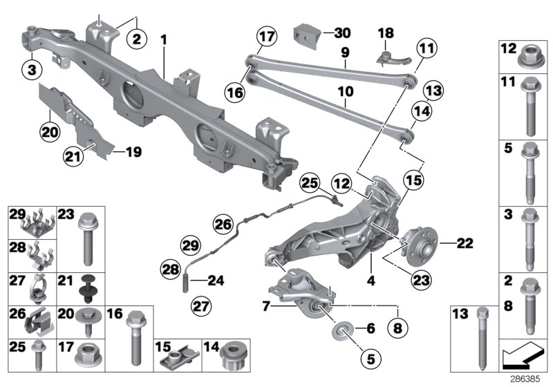 Rr axle support, wheel susp.,whl bearing