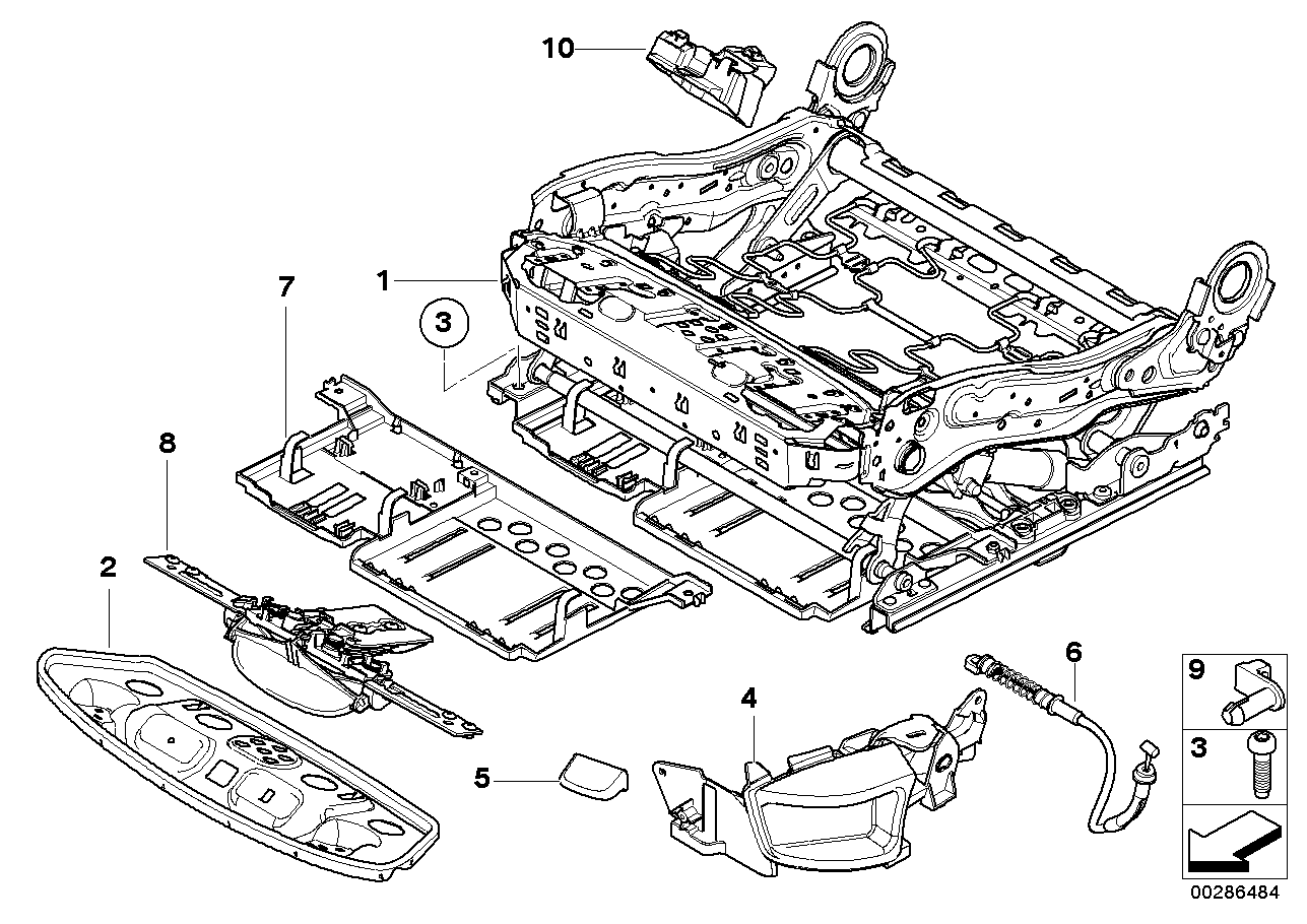 Seat, front, seat frame