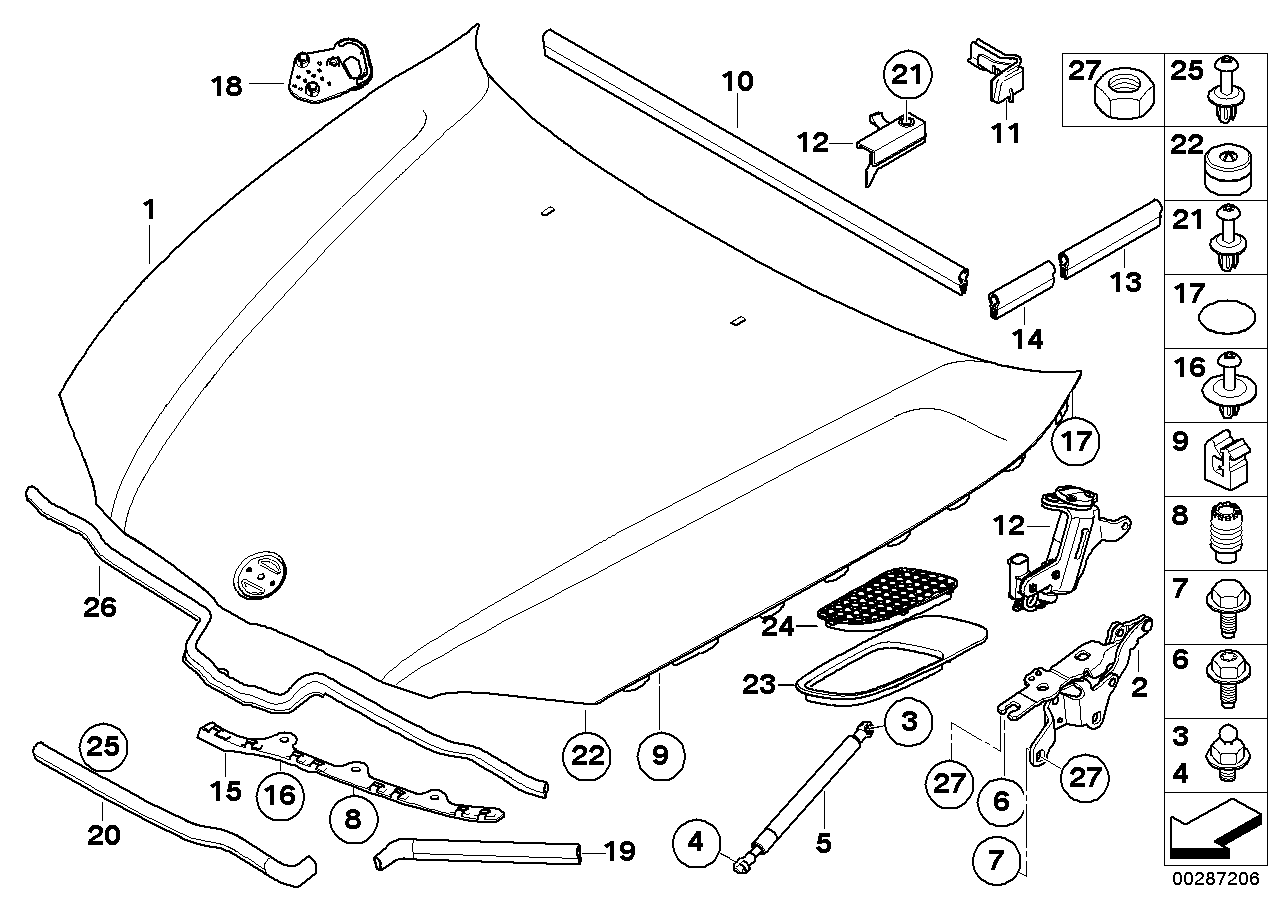 Motor kaputu/Montaj parçaları