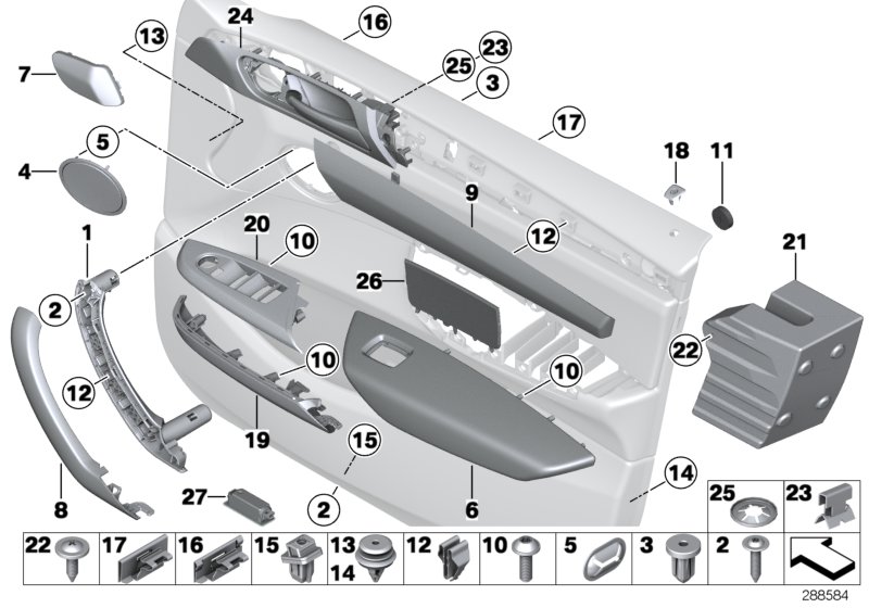 Mounting parts, door trim panel, front