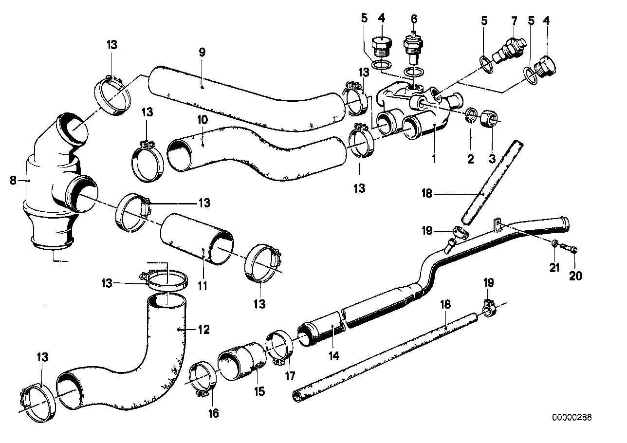 Cooling system-thermostat/water hoses