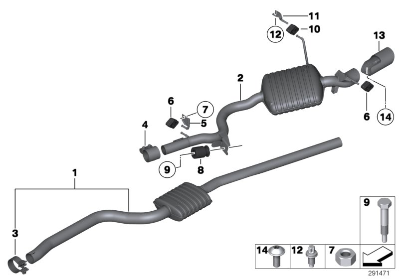 Exhaust system, rear