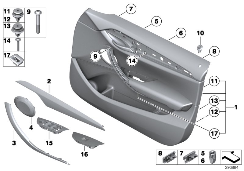 Door trim panel, front