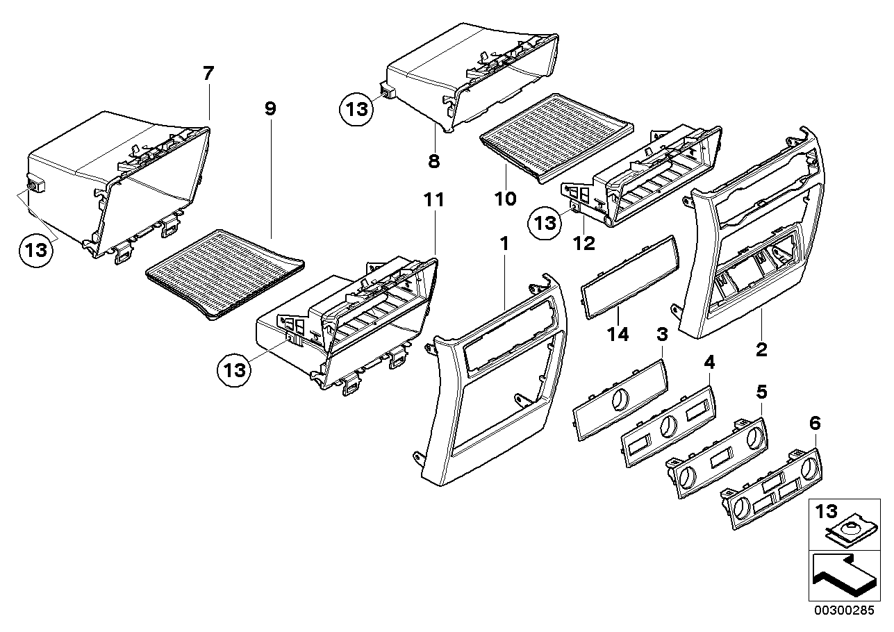 Mounting parts, centre console, rear