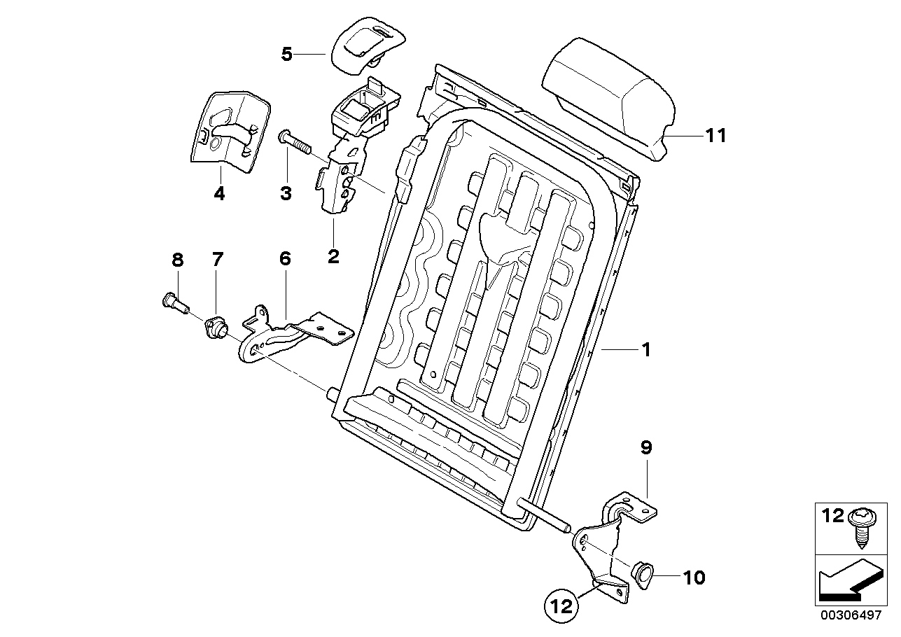 Seat, rear, seat frame, right