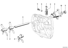 Shifting forks/speedometer pinion/output