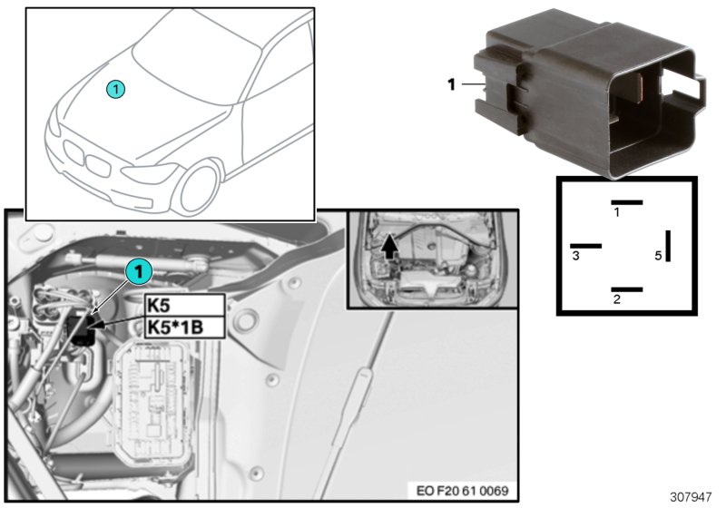 Relay, electric fan motor K5