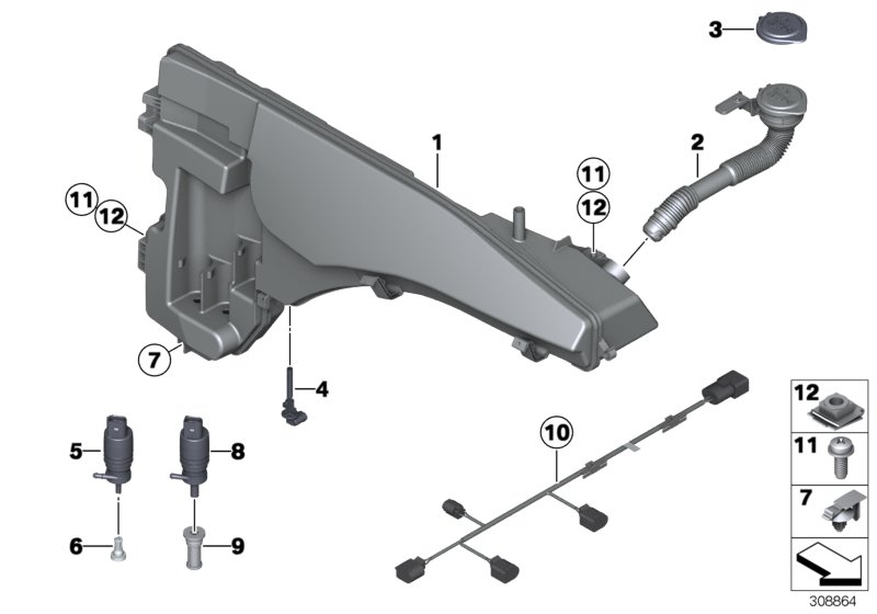 Reservoir,windscr./headlight washer sys.