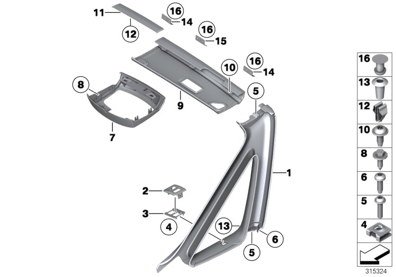 Trim panel A-column/Int.windscreen panel