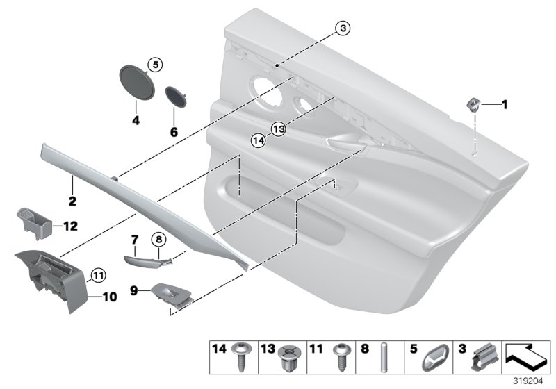 Mounting parts, door trim, rear