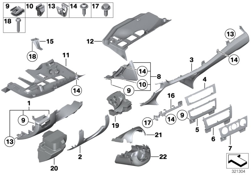 Mounting parts, instrument panel, bottom