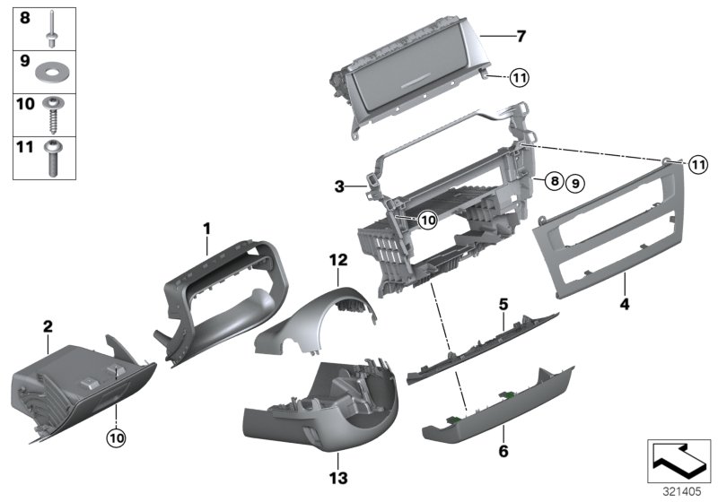 Mounting parts, instrument panel, bottom