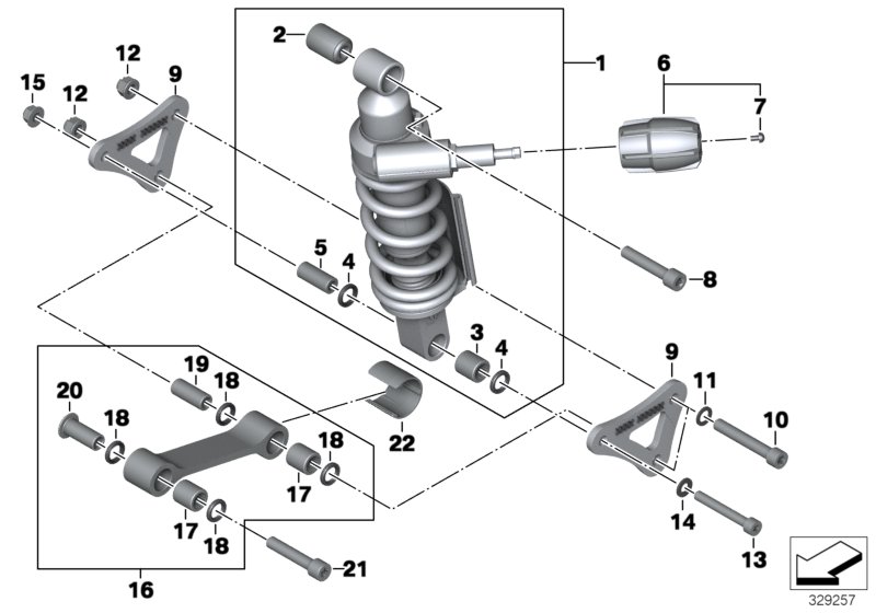 Spring strut, rear