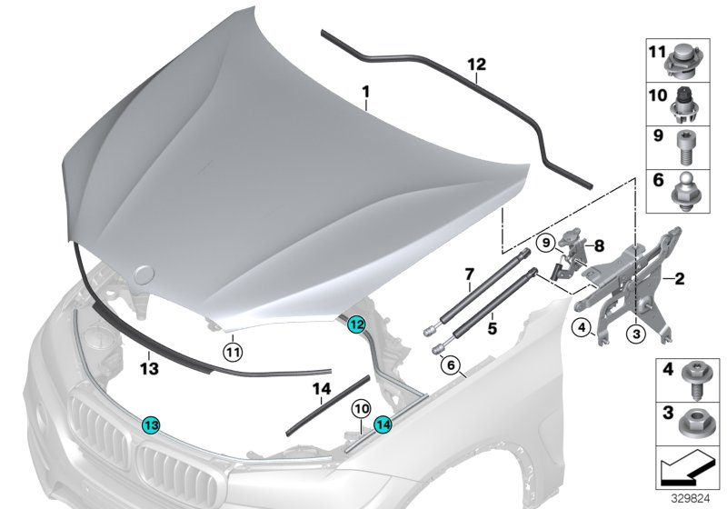 Engine hood/mounting parts