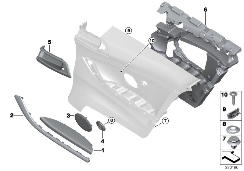 Mounting parts, side trim panel, rear