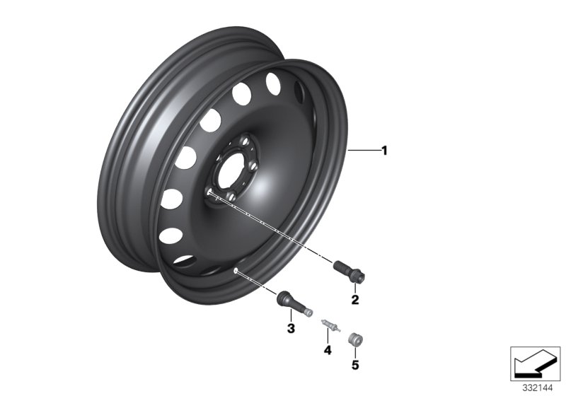 Compact spare wheel, steel, black