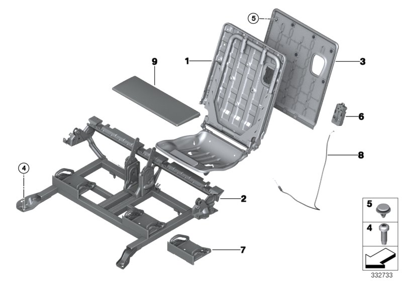 Seat, rear, seat frame, 3rd row