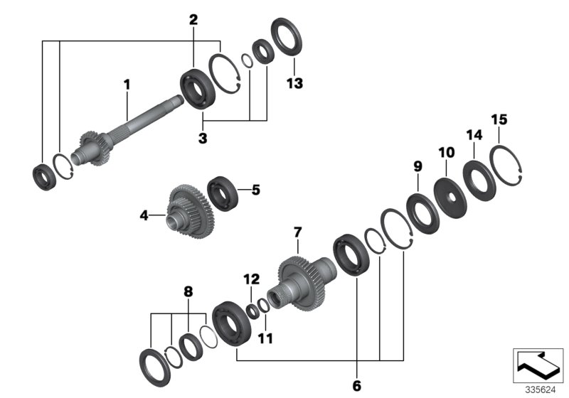 Input, intermediate and output shafts