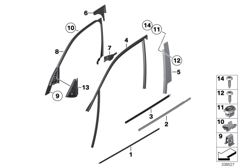 Caches et joints porte avant